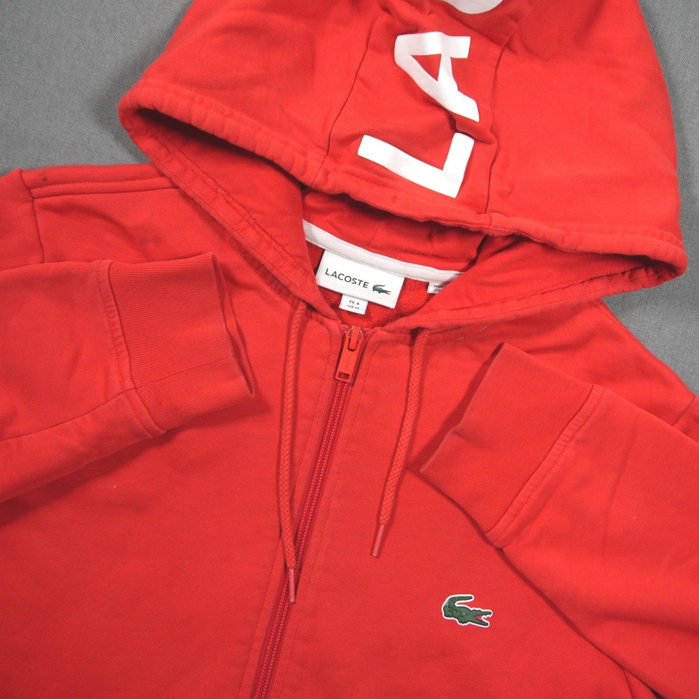 Lacoste Spellout Zip Fleece Men Hoodie M Sweater Prep Tennis Active Red